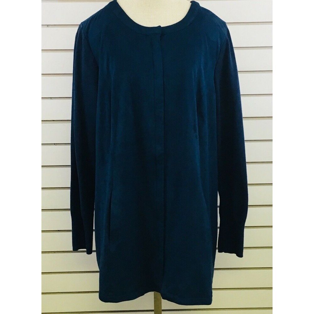 Womens 20W H by Halston Jacket Blue Faux Suede Full Zip Knit Sleeves No Belt